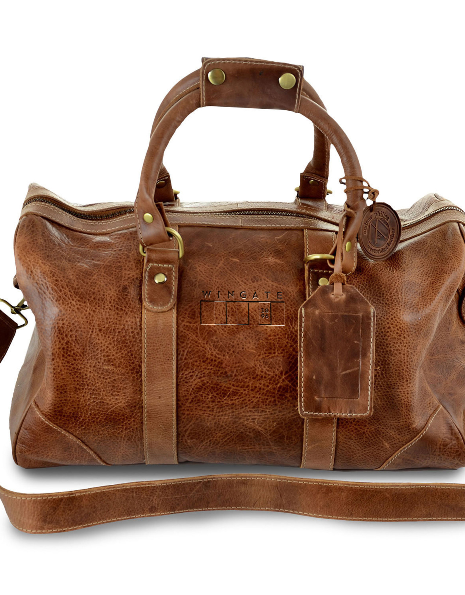 small leather duffel