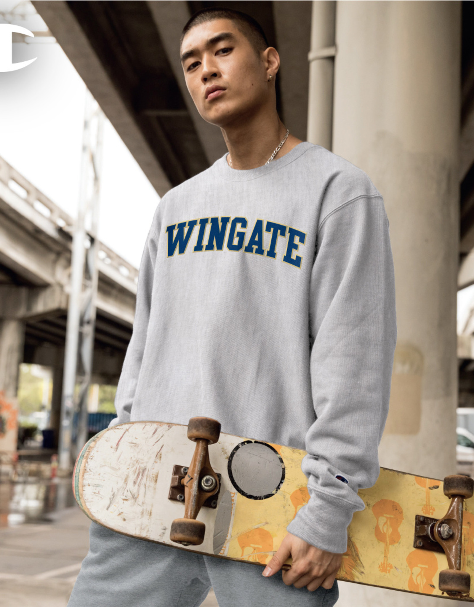 Champion Wingate Grey Embroidered Reverse Weave Crewneck