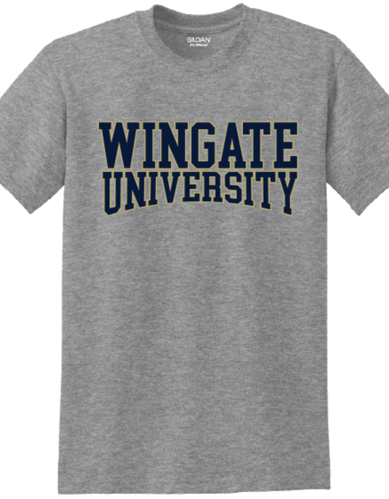 Gildan Grey Wingate University Curved Outlined Short Sleeve T Shirt
