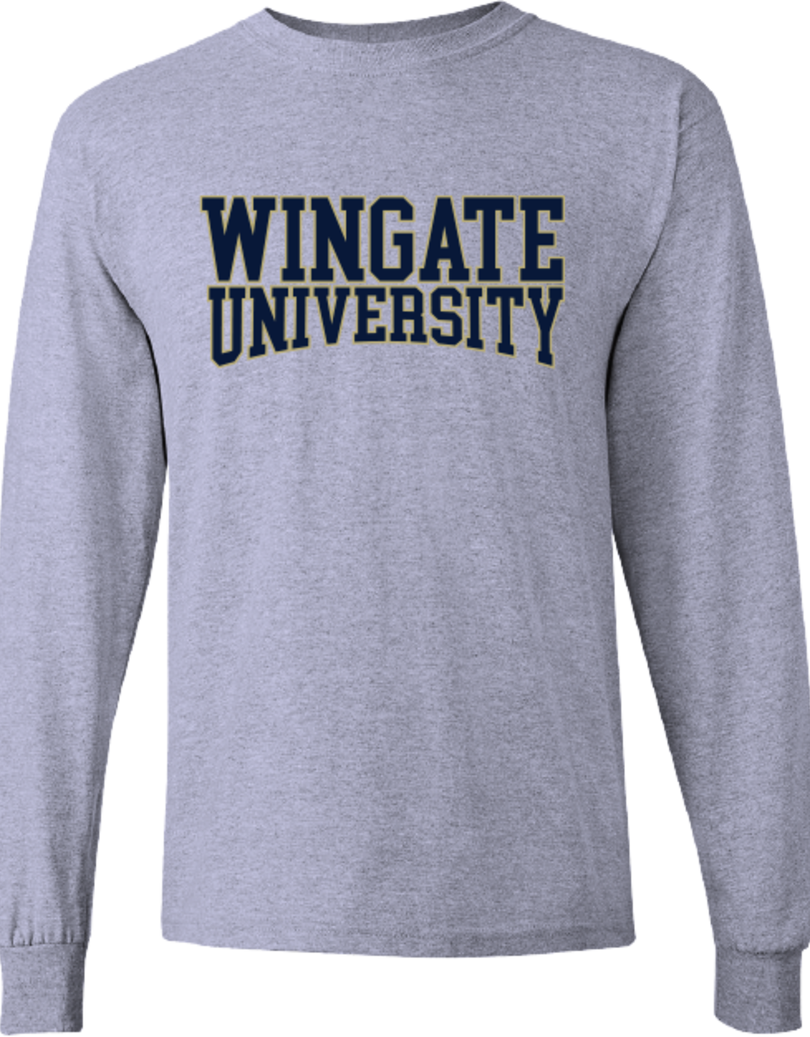 Gildan Grey Wingate University Curved Outline Long Sleeve T Shirt