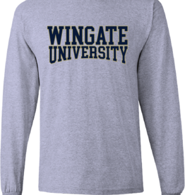 Gildan Grey Wingate University Curved Outline Long Sleeve T Shirt