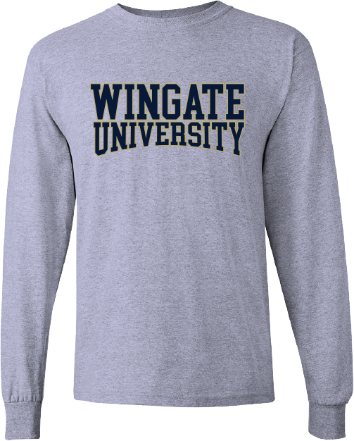 Grey Curved Wingate University LS Tee Wingate Outfitters