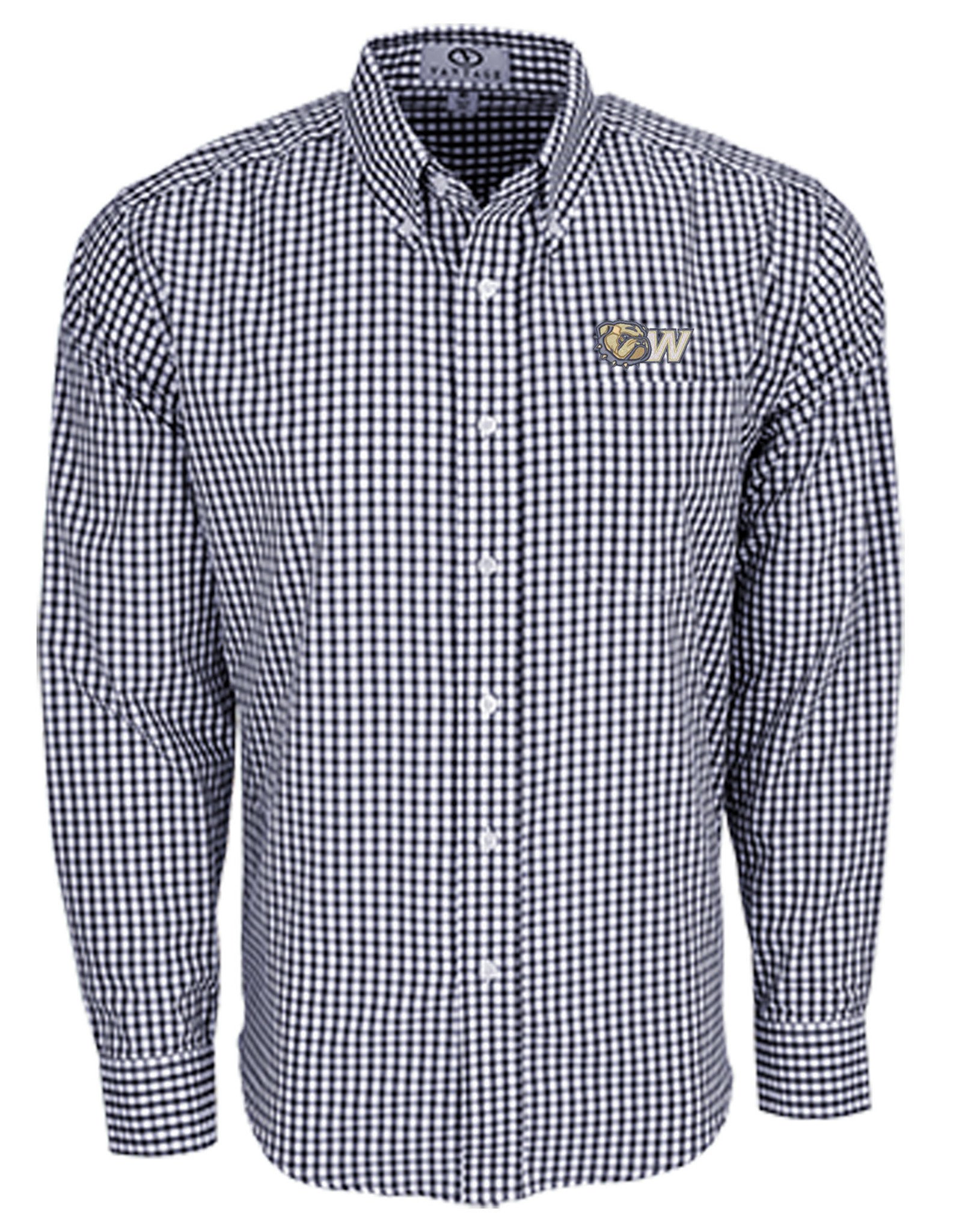 Vansport Mens Navy White Dog Head W Logo Embroidered Gingham Button Down  Shirt