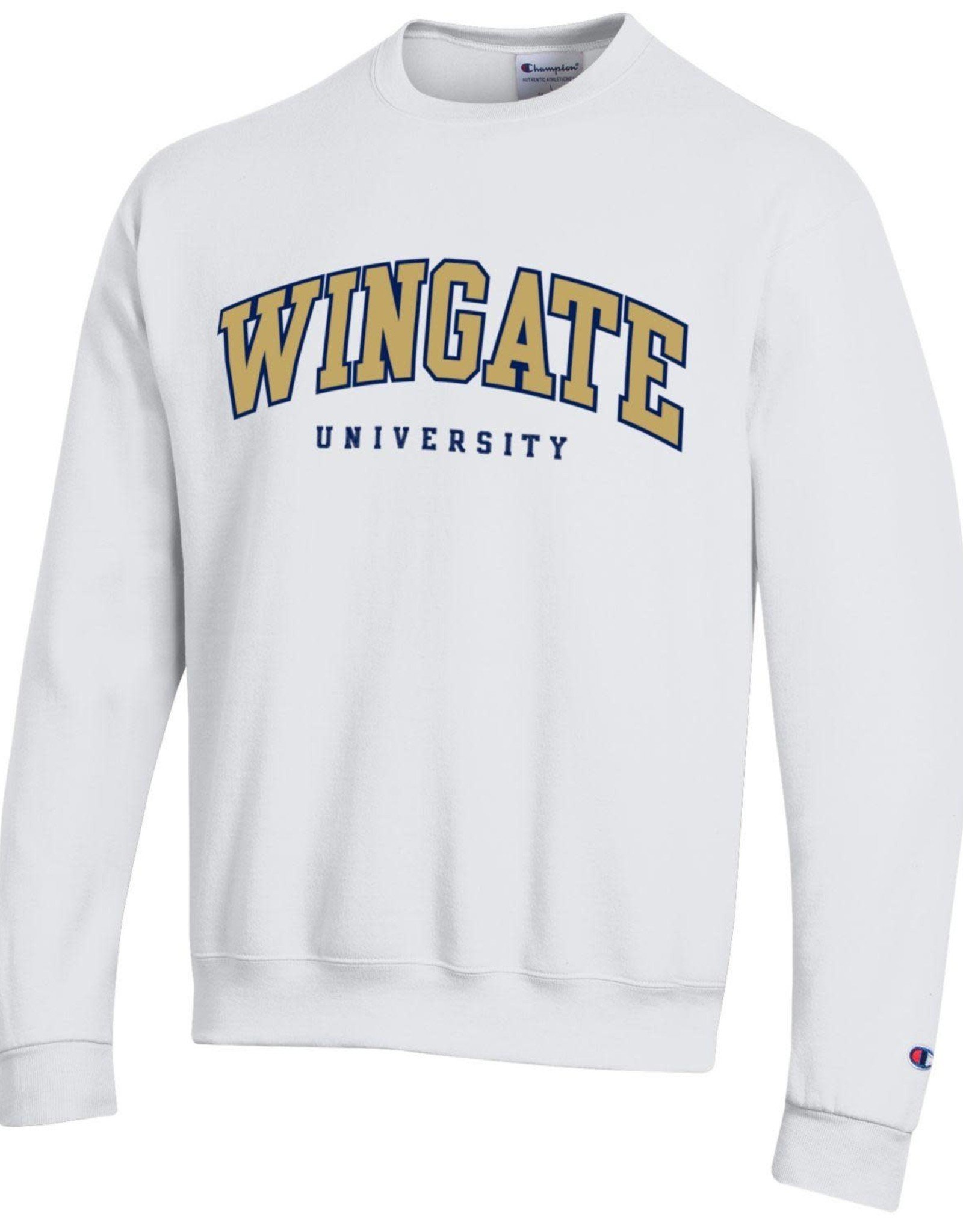 Champion White Powerblend Wingate University Embroidered Crewneck
