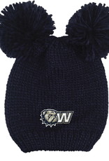 Logo Fit Youth Navy Rey Embroidered Dog Head W Double Pom Knit Hat
