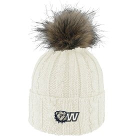Logo Fit Cream Alps Embroidered Dog Head W Knit Cuff Faux Fur Pom Beanie Hat