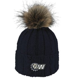 Logo Fit Navy Alps Embroidered Dog Head W Knit Cuff Faux Fur Pom  Beanie Hat