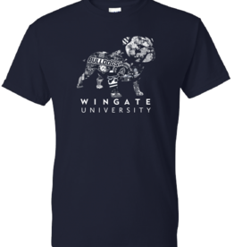 Gildan Heavy Cotton Navy Full Standing Dog Collage Wingate University Short Sleeve T Shirt