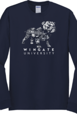 Navy Full Standing Dog Collage Wingate University Long Sleeve T Shirt