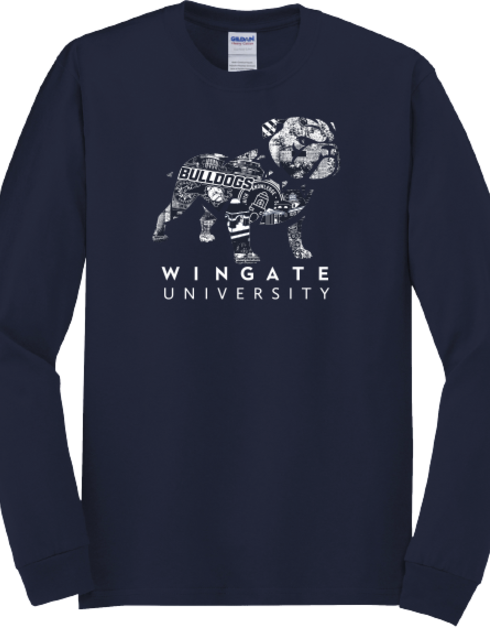 Navy Full Standing Dog Collage Wingate University Long Sleeve T Shirt