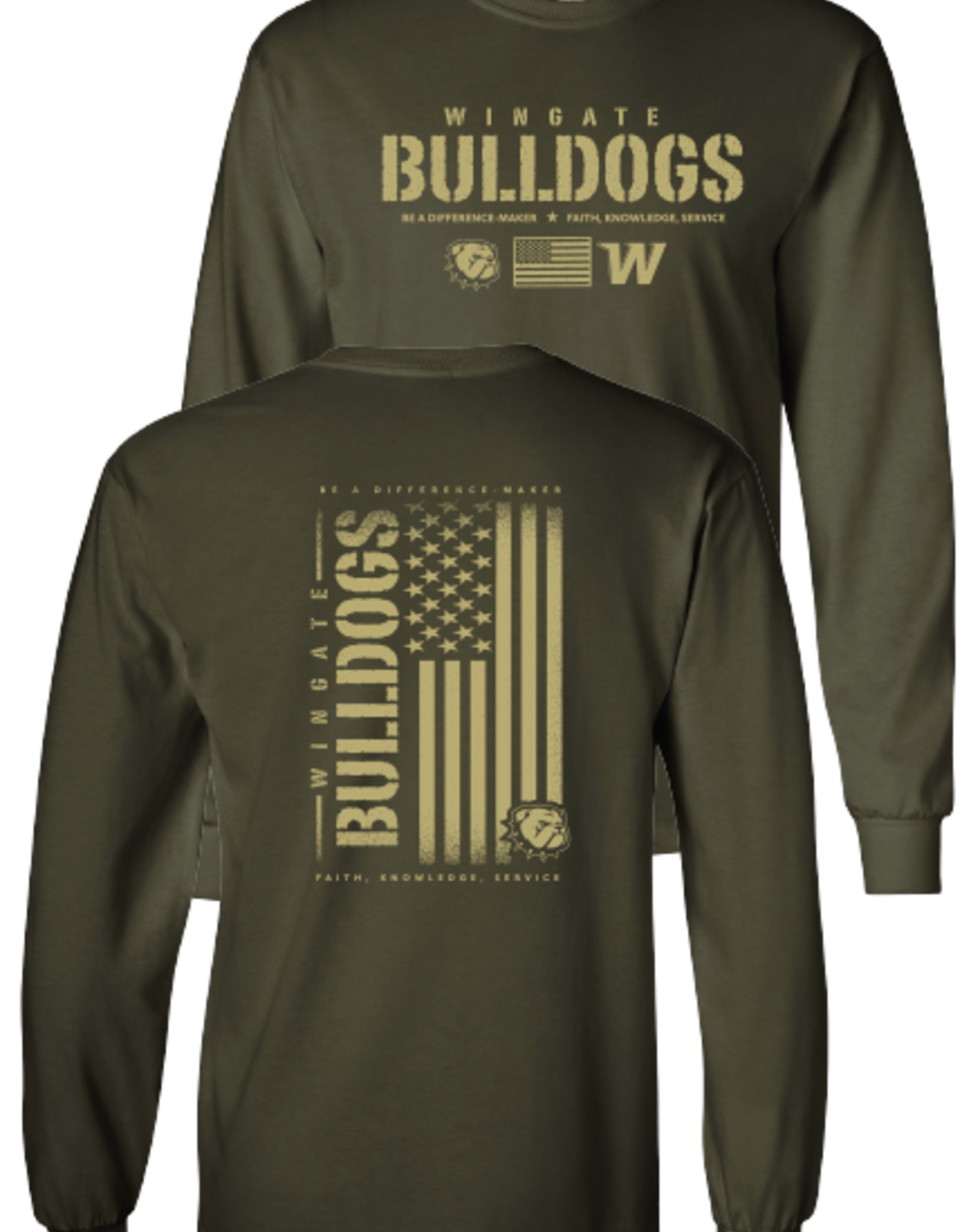 Gildan Ultra Military Olive Wingate Bulldogs USA Long Sleeve T Shirt