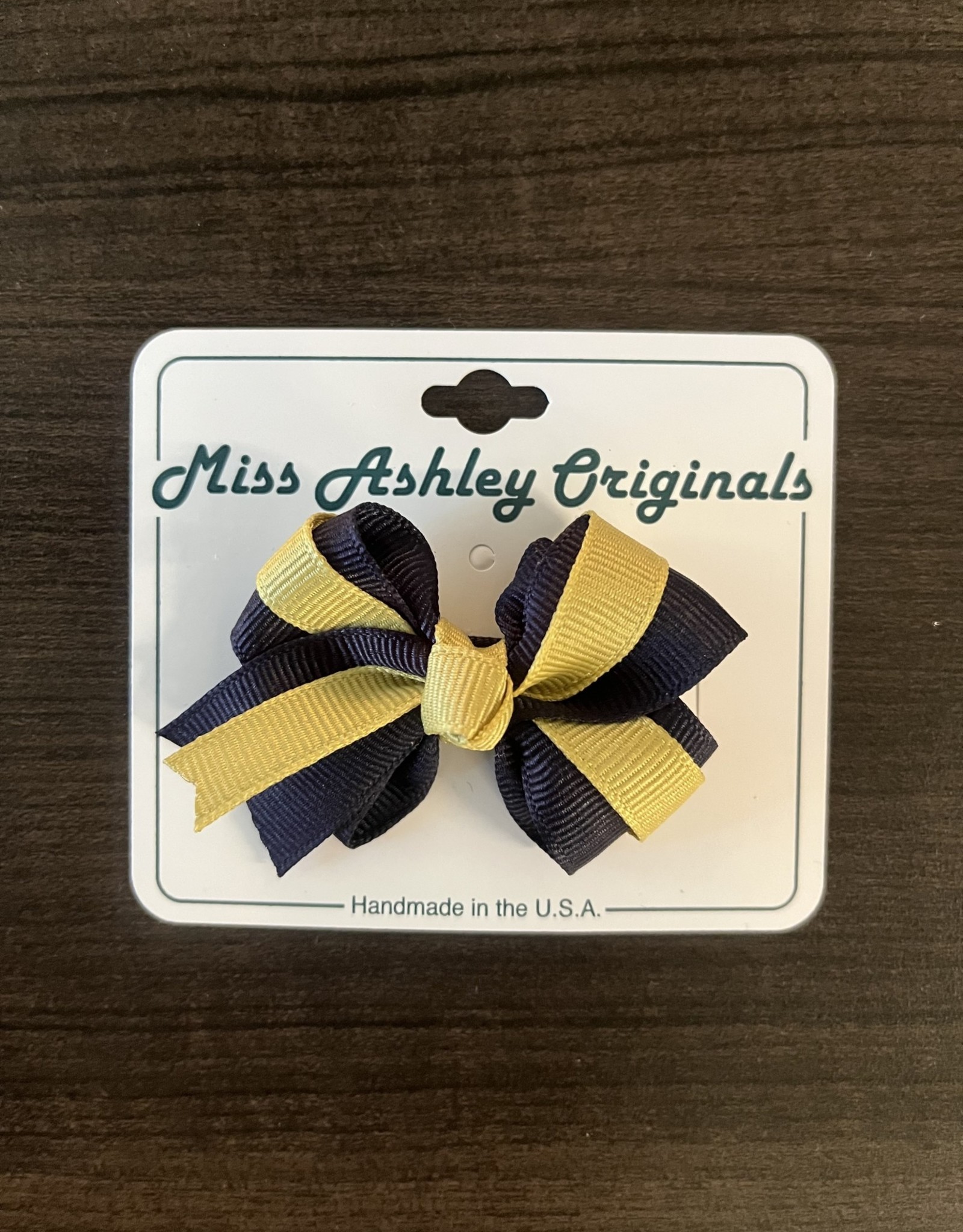 Miss Ashley Navy with Vegas Gold Middle Ribbon Infant Bow
