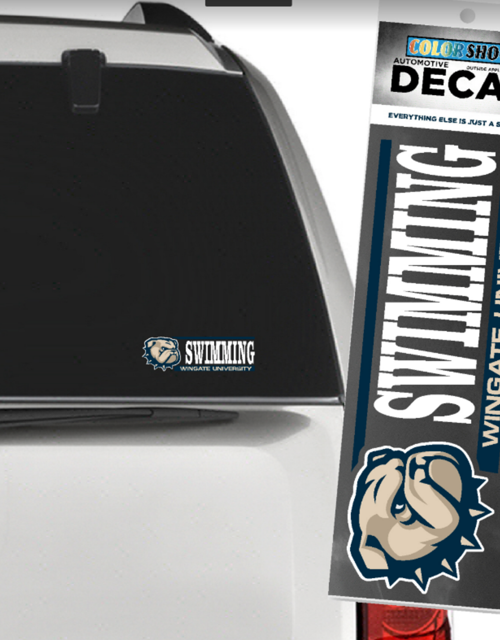 CDI 2 x 6 Dog Head Swimming Over Wingate University Decal