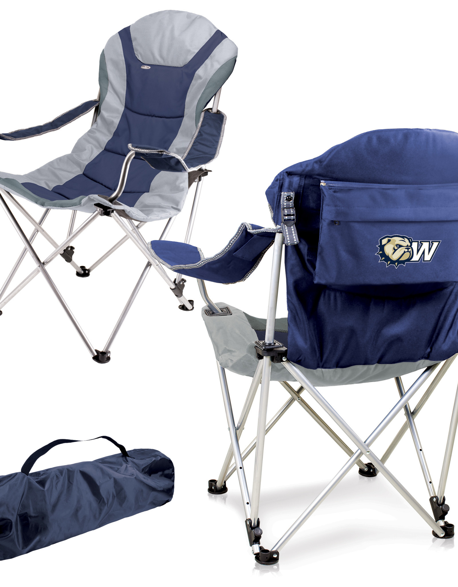 Picnic Time DROP SHIP ONLY  Blue and Grey Dog Head W Reclining Camp Chair (ONLINE ONLY)