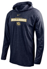 Nike Navy Wingate Bulldogs Dog Head Drifit Cotton Long Sleeve Hoodie T Shirt