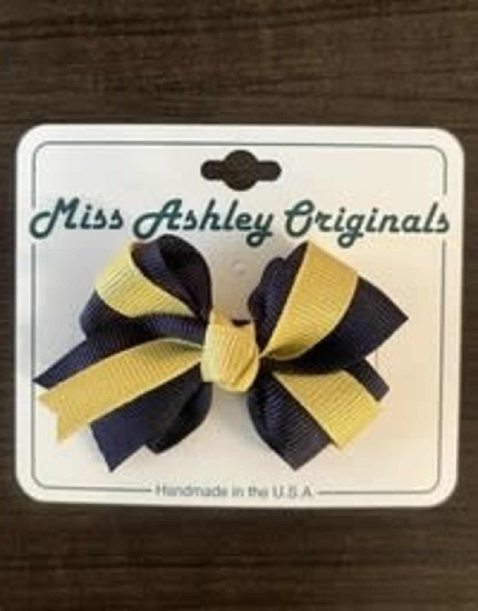 Miss Ashley Infant Navy with Vegas Gold Middle Ribbon Bow With Knot