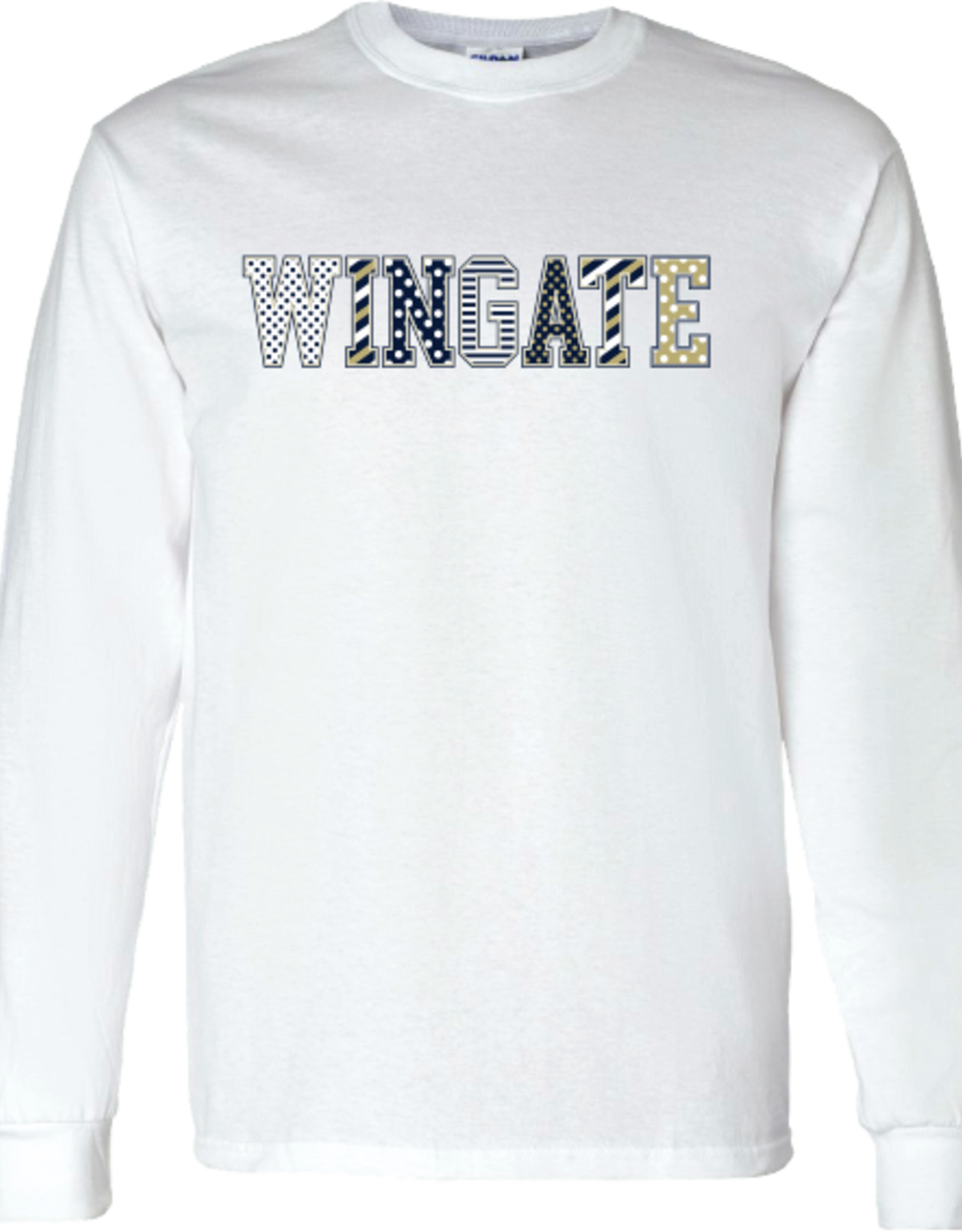 Gildan Heavy Cotton White Wingate Patterned Long Sleeve T Shirt