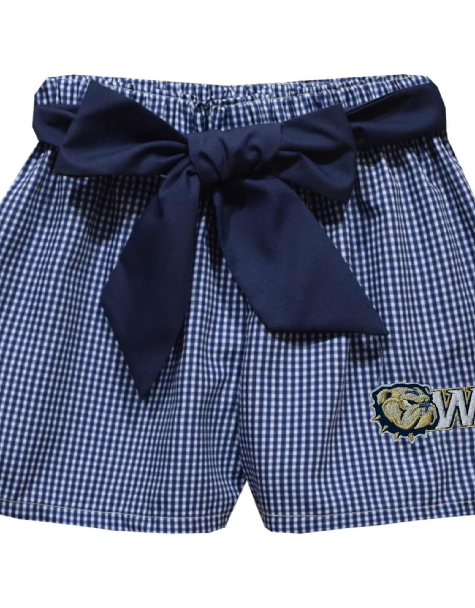 Vive La Fete Toddler Navy White Chloe Embroidered Dog Head W Mini Check Tie Sash Short