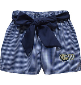 Vive La Fete Toddler Navy White Chloe Embroidered Dog Head W Mini Check Tie Sash Short