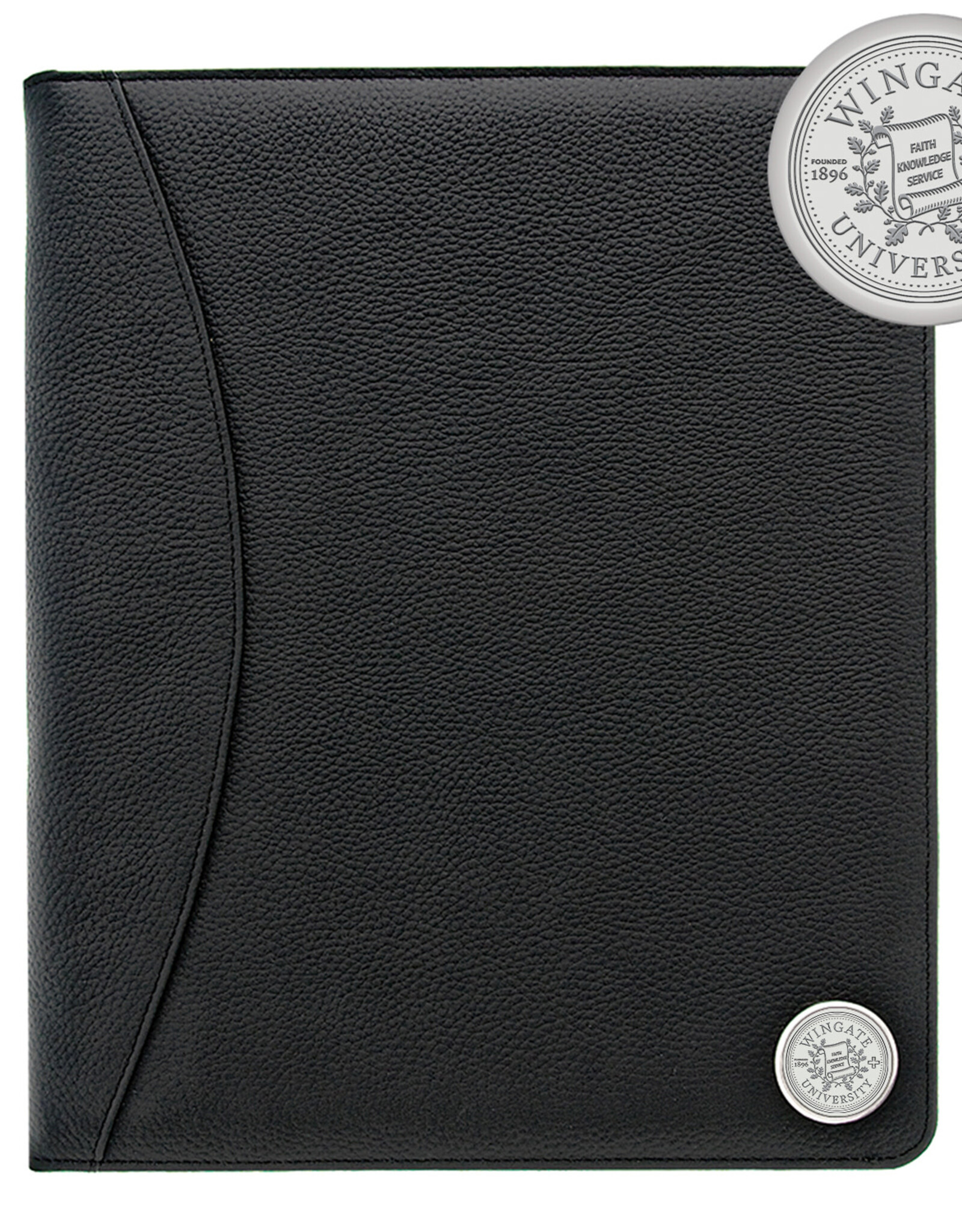 DROP SHIP ONLY Black Leather Portfolio with silver Wingate University Seal (ONLINE ONLY)