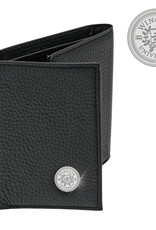 DROP SHIP ONLY Mens Black Leather Trifold Wallet with silver Wingate University Seal (ONLINE ONLY)