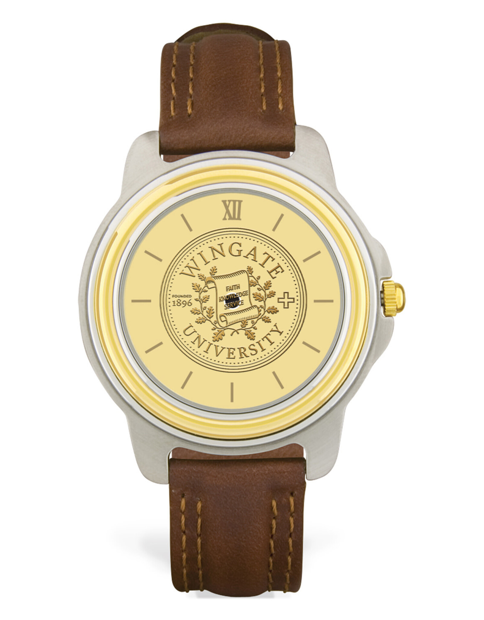 DROP SHIP ONLY Men's Brown Leather Wristwatch with Gold Wingate Seal Face (ONLINE ONLY)