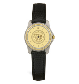 DROP SHIP ONLY Ladies' Black Leather Wristwatch with Gold Wingate Seal Face (ONLINE ONLY)