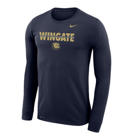 Nike Navy Wingate Bulldogs Dog Head Drifit Legend Long Sleeve T Shirt