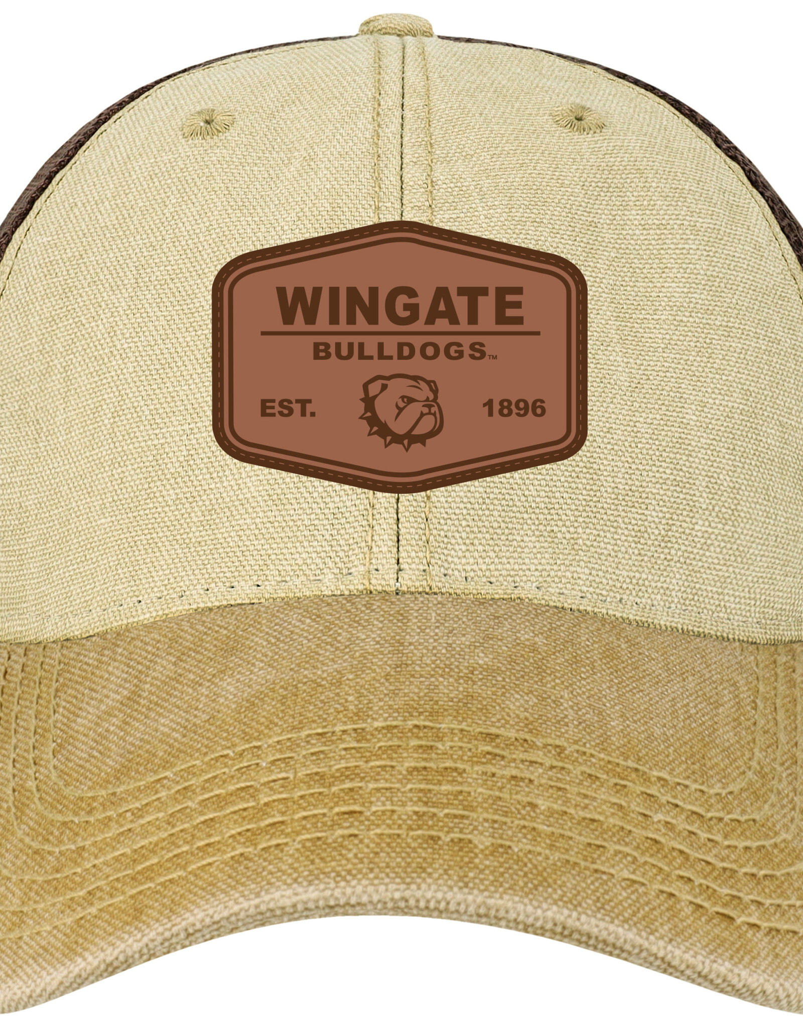 Legacy Tan Camel DTA Wingate Bulldogs Dog Head 1896 Leather Patch Dashboard Unstructured Snap Back Hat