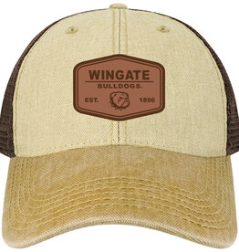 Legacy Tan Camel DTA Wingate Bulldogs Dog Head 1896 Leather Patch Dashboard Unstructured Snap Back Hat