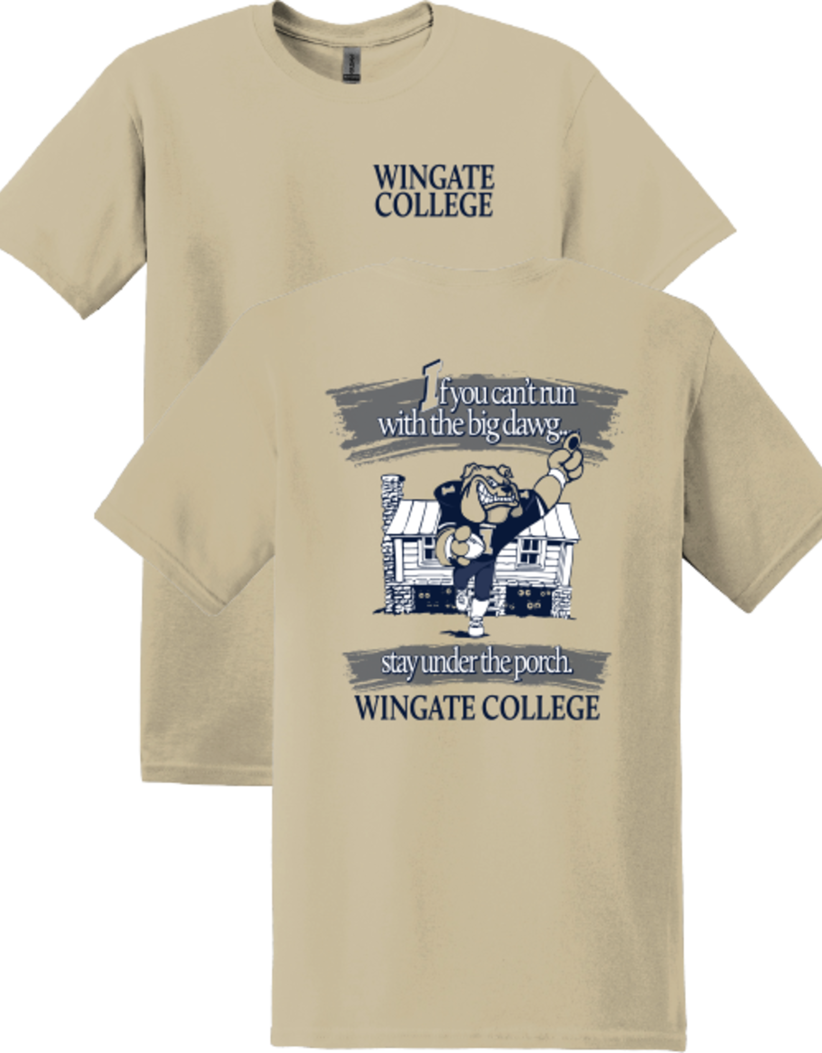 Gildan Tan Wingate College Porch Vintage Short Sleeve T Shirt