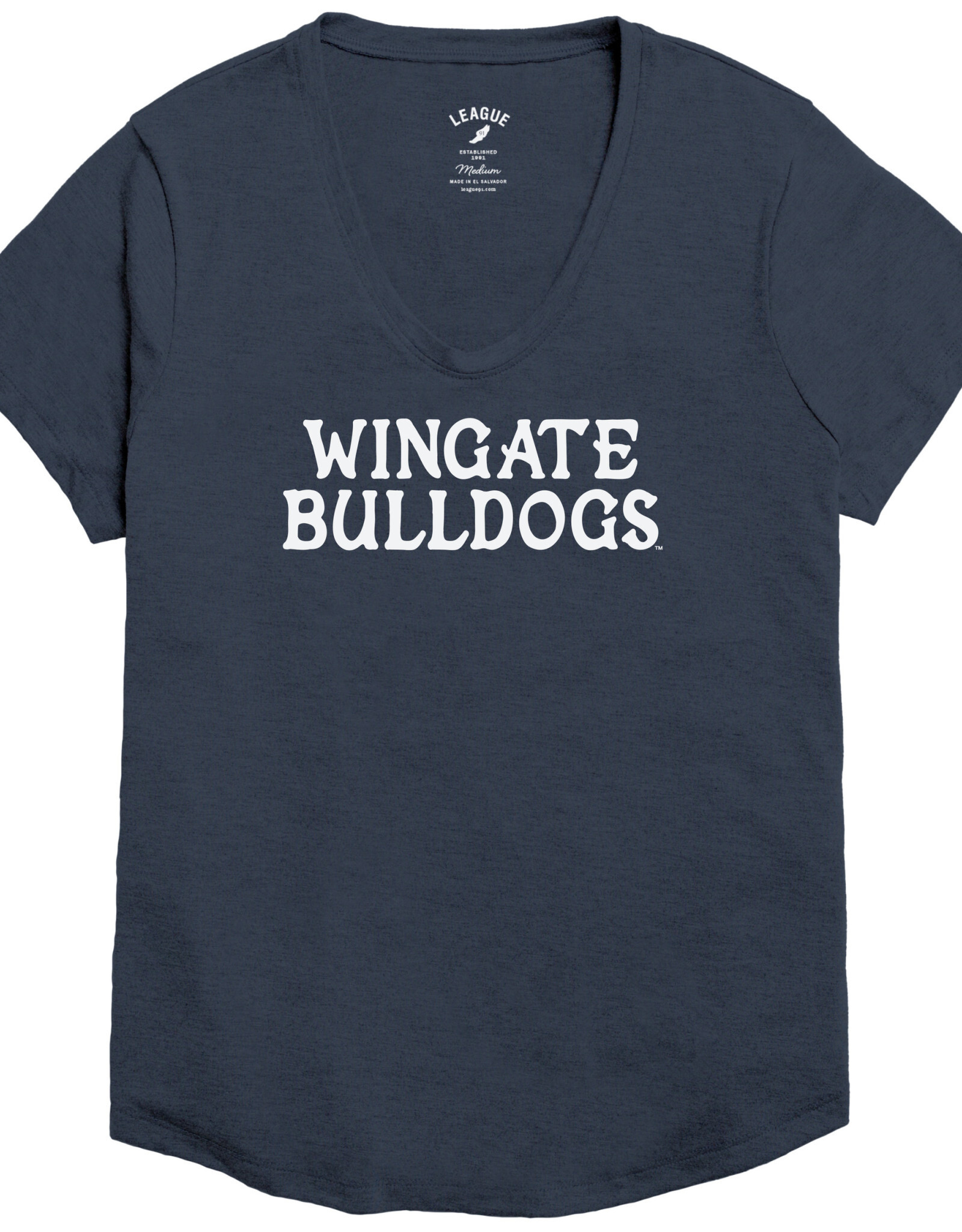 League Ladies Navy Wingate Bulldogs Triflex Voop Short Sleeve T Shirt