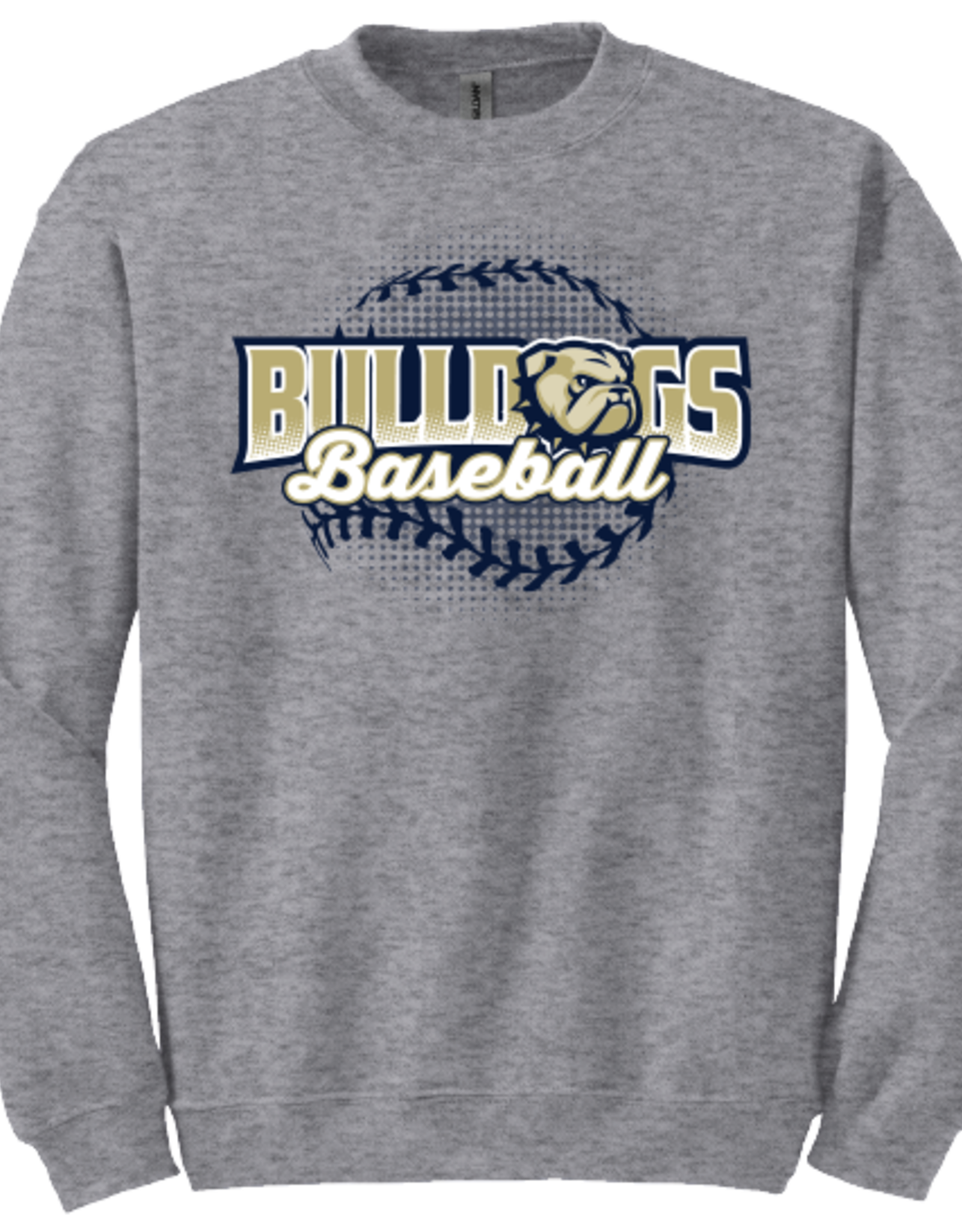 Grey Bulldogs Dog Head Baseball Threads Crewneck