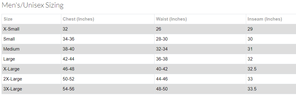 Men's/Unisex Sizing Guide for Champion