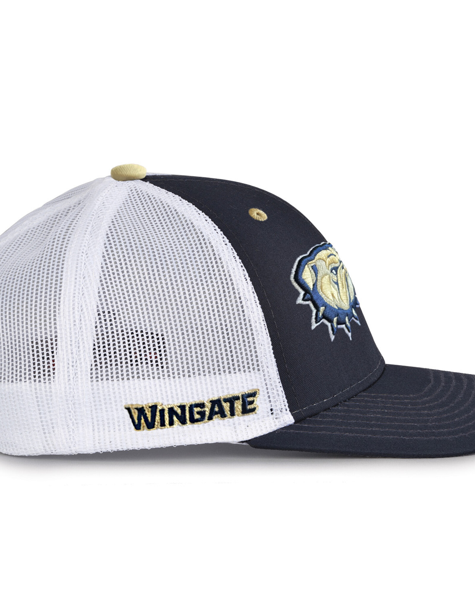 The Game Navy White Embroidered Dog Head W Mid Pro Rise Structured Mesh Snap Back Hat