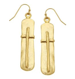 Gold Bar with Cross Earrings