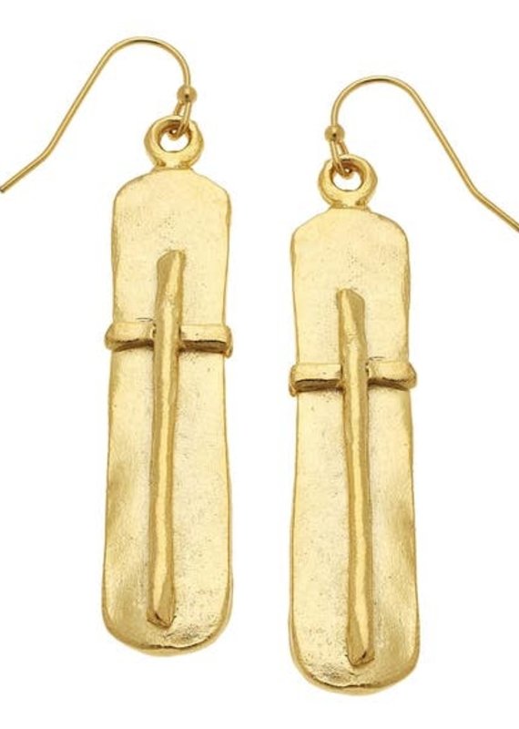 Gold Bar with Cross Earrings
