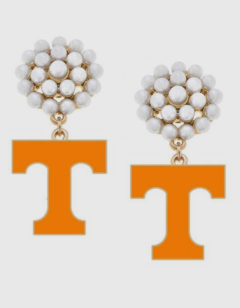 Tennessee Vol Pearl Cluster  Enamel Drop Earrings
