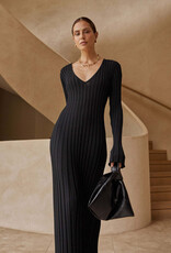 Sweetkama Sweetkama V-neck Long Sleeve Knit Black Dress