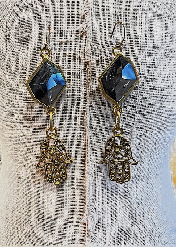 Diana Warner-Long Hamsa Earring-Hamsa with Kathryn and small oval stonesDiana Warner-Long Hamsa Earring