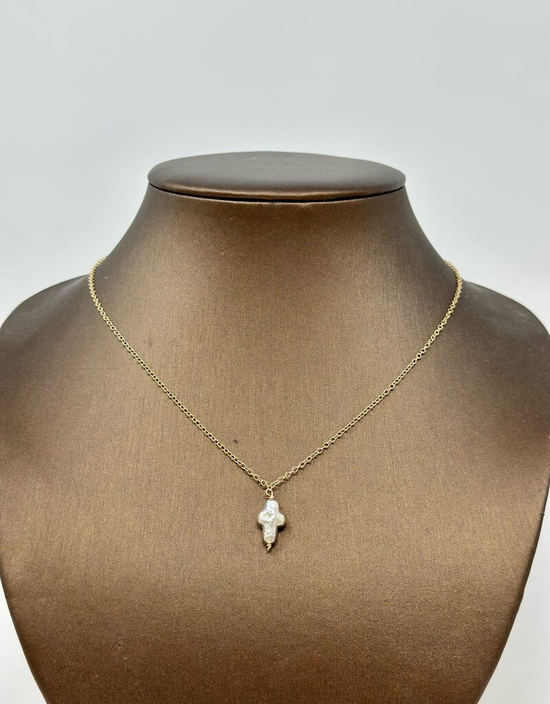 Diana Warner-Ryan Necklace-Pearl cross on simple chain