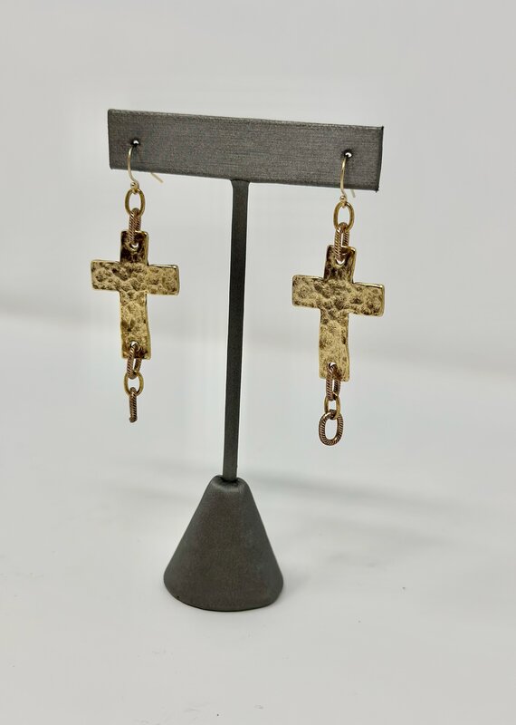Diana Warner- Hammered Cross Earrings w/ two chains