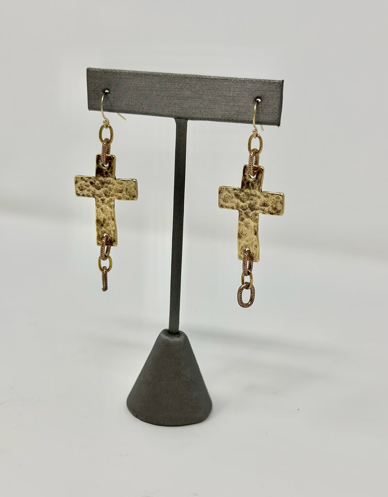 Diana Warner- Hammered Cross Earrings w/ two chains