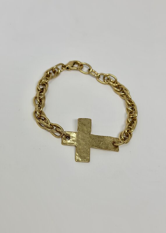 Hammered Cross Chain Bracelet