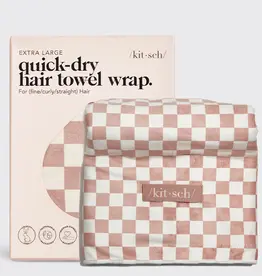 Quick Dry Hair Towel Wrap- Terracotta Checker