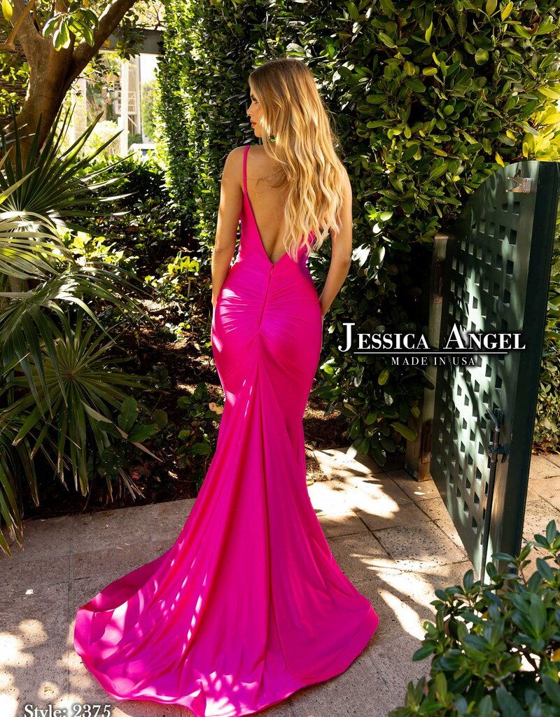 Long Formal Gown with Embellished Scoop Neckline and Flared Hem