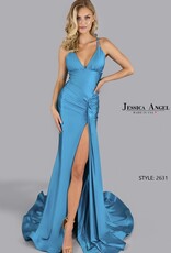 Full Length Formal Gown with Slit and Semi Open Back