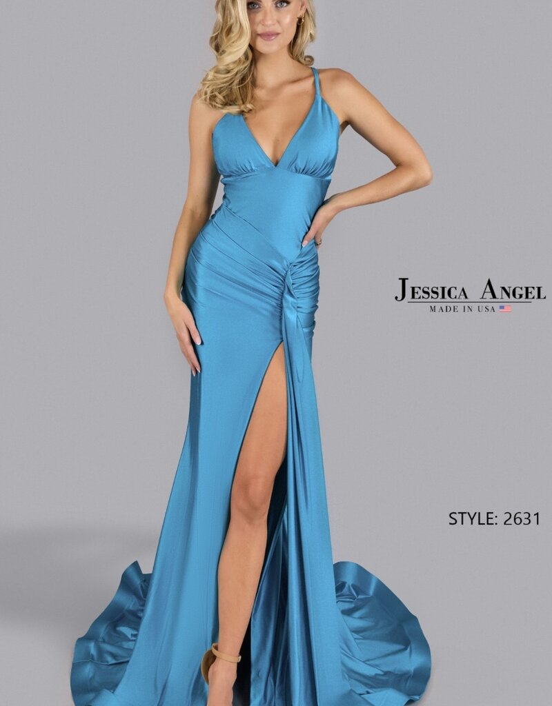 Full Length Formal Gown with Slit and Semi Open Back