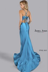 Full Length Formal Gown with Slit and Semi Open Back