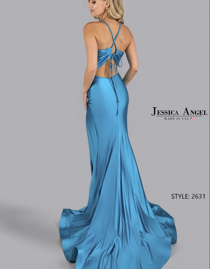 Full Length Formal Gown with Slit and Semi Open Back